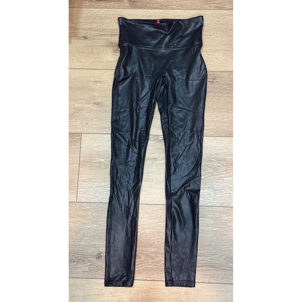 Spanx Faux Leather Leggings Black High Waisted Compression Pants Womens Small‎